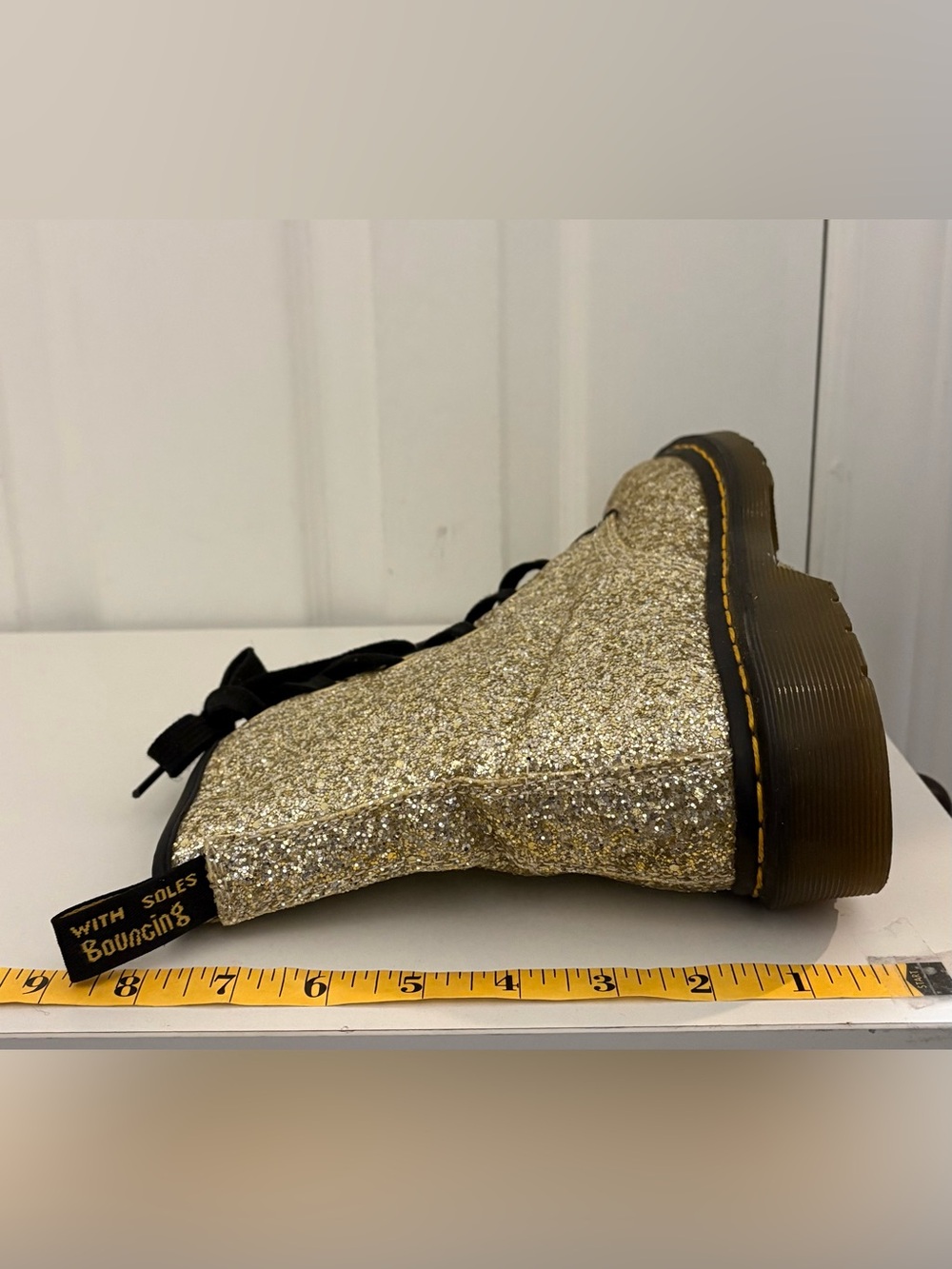 DR. MARTENS, 1460 Farrah Gold Glitter-Combat Boots - Picture 6 of 7
